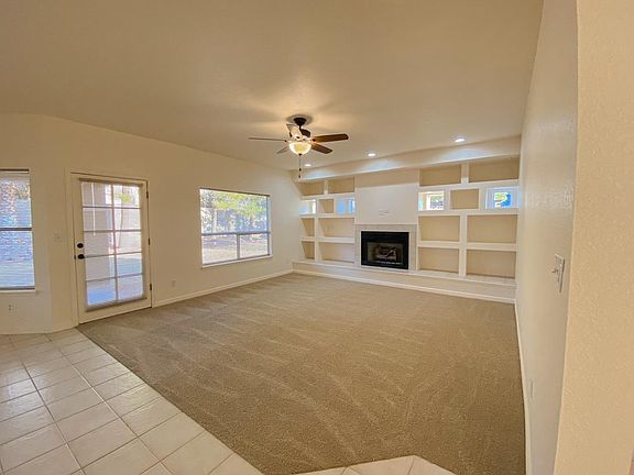 Family room with backyard in the background.