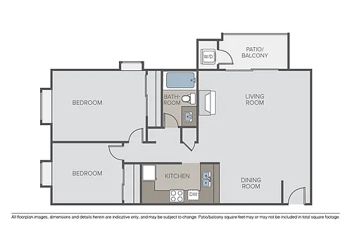 Floor plan 2 Bed 1 Bath (DL)