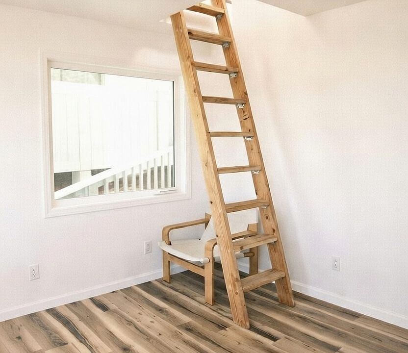 Living room and loft ladder to bedroom.