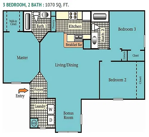 Floor plan 3 Bedroom 2 Bathroom