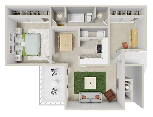 Floor plan 1 Bed w/ Den