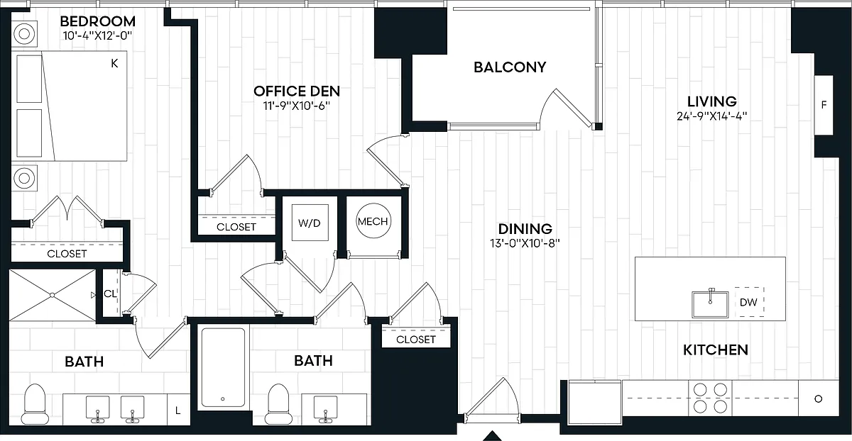 Floor plan 1 Bed/1 Bath Den-1V_P