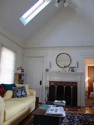 Wood Fireplace & Skylights in Family Room