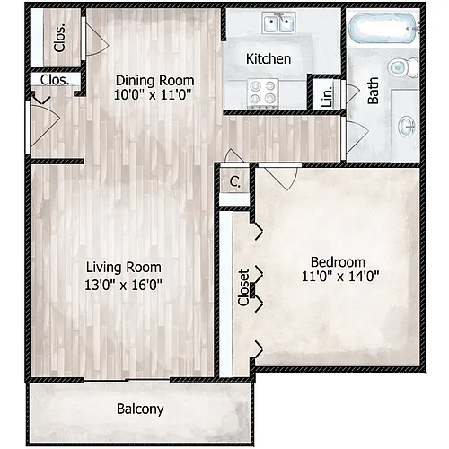 Floor plan 1 Bed 1 Bath