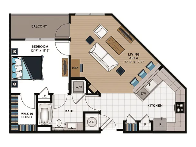 Floor plan 1 Bed, 1 Bath E (140% Income Restricted)