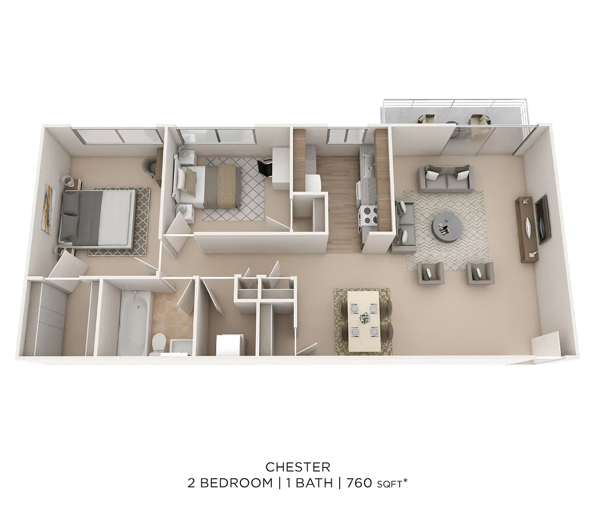 Floor plan Two Bedroom - 760 sqft