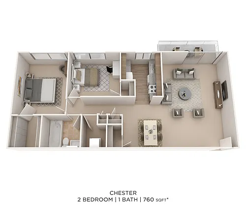 Floor plan Two Bedroom - 760 sqft