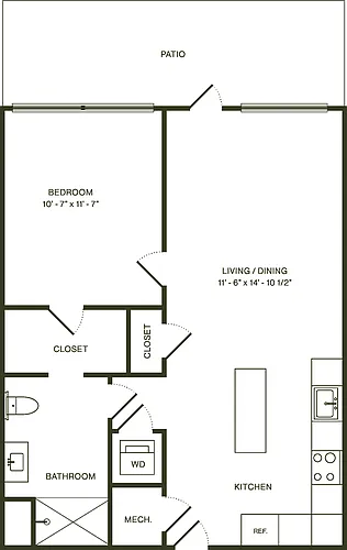 Floor plan One Bedroom B Patio
