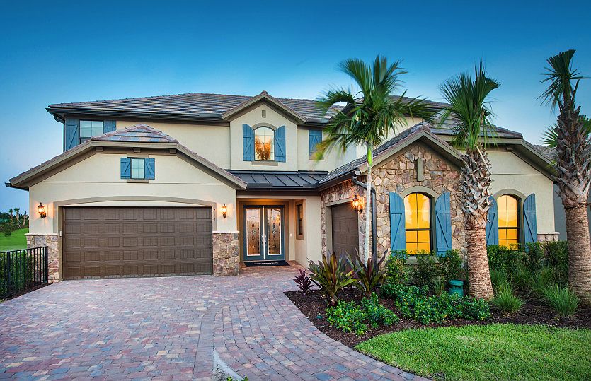 The Garden Vista, a two-story family home with a 3 car garage, shown with Home Exterior EC2A