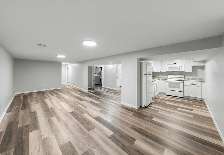 lower level kitchen/dining/living area