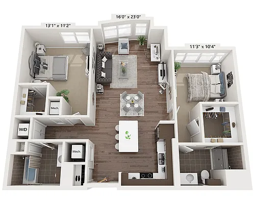 Floor plan Two Bedroom B2D