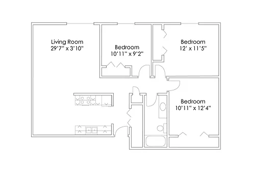 Floor plan 3 Bedroom 1 Bathroom A