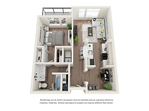 Floor plan 1x1 Den L Renovated