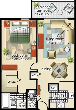 Model D | 1 Bedroom, 1.5 Bath Model D | 1 Bedroom, 1.5 Bath