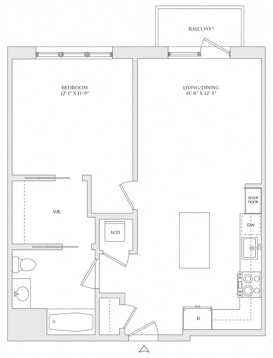 Floor plan 1 Bed/1 Bath-A2c