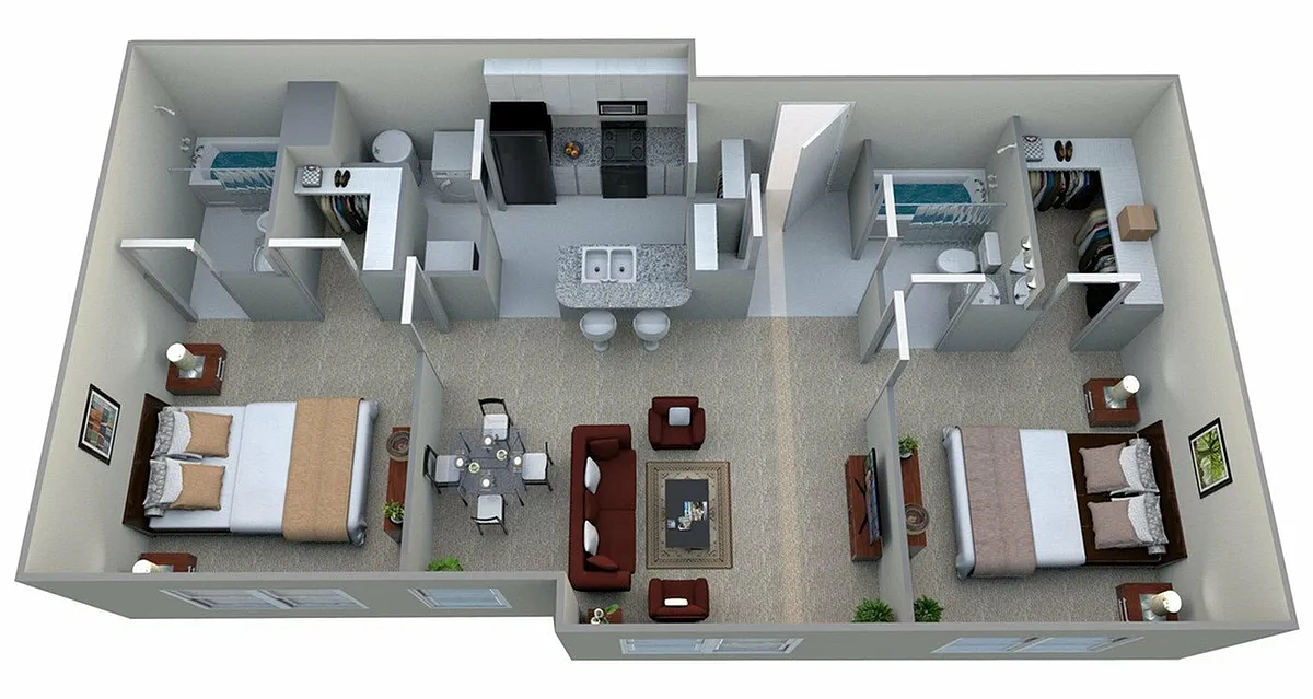 Floor plan Calumet - 2 Bedroom, 2 Bath (950 sqft.)
