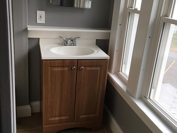 New vanity and tiled floor