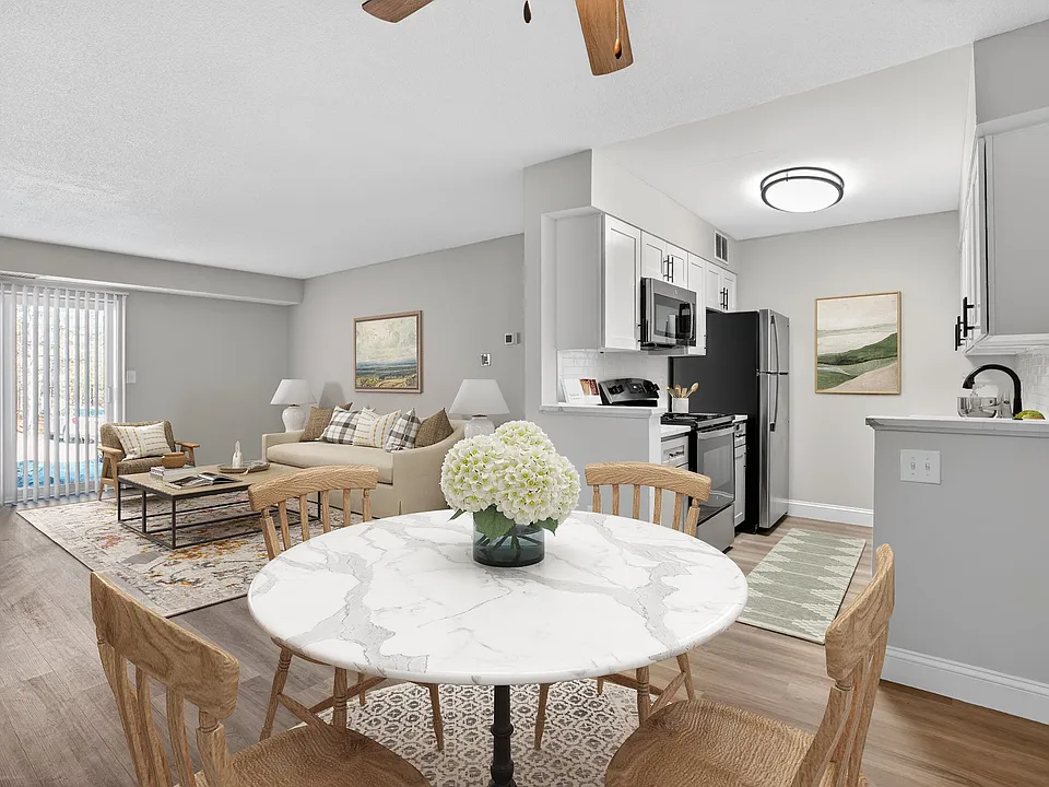 Welcome to Bay Ridge at Nashua Apartments, where modern comfort meets inviting spaces. Enjoy a stylish kitchen, cozy living area, and elegant dining setup perfect for gatherings. Schedule a tour today and envision your new home!