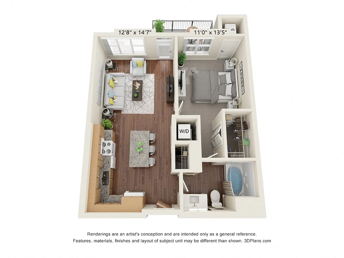 Floor plan One Bedroom - D