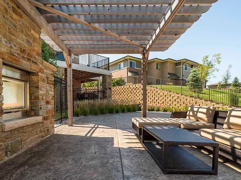 Brisk evenings are made better with our outdoor fireplace.
