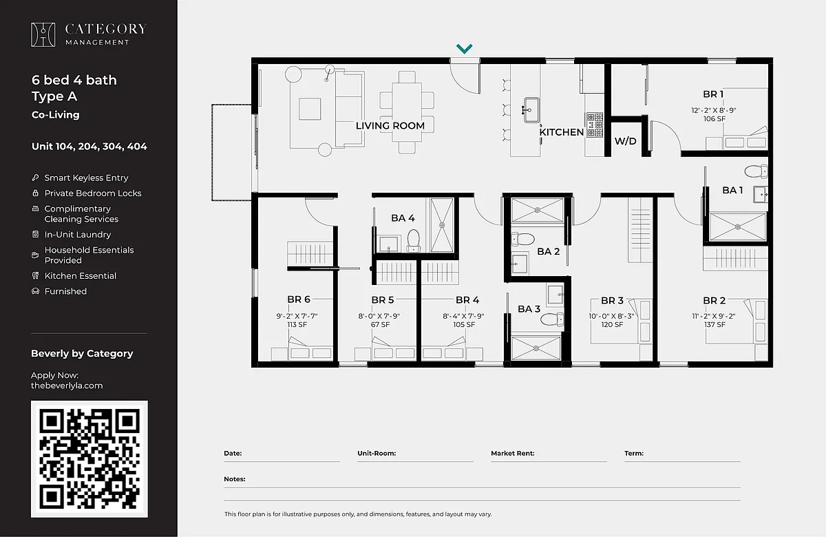 Floor plan Private Room in Shared 6 Bed 4 Bath (A)