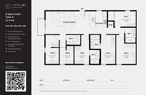 Floor plan Private Room in Shared 6 Bed 4 Bath (A)