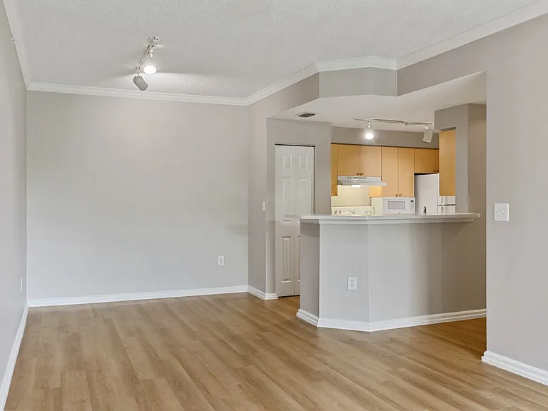 Classic finish open living space with kitchenette