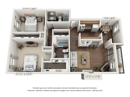 Floor plan 2 Bedroom, 2 Bath A