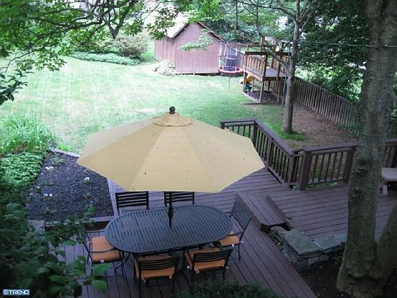 Expansive deck overlooks rear lawn