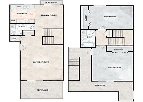 Floor plan 2 Bedroom 1.5 Bathroom