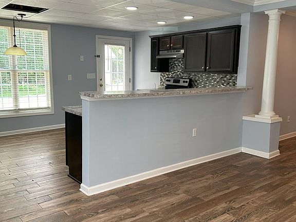 Dining room view into kitchen