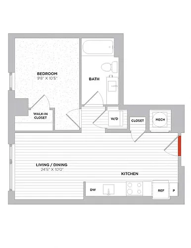 Floor plan 1 Bed/1 Bath-S02 East
