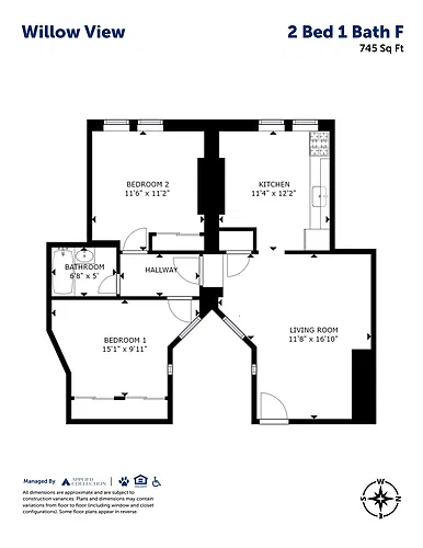 Floor plan 2 Bed 1 Bath F