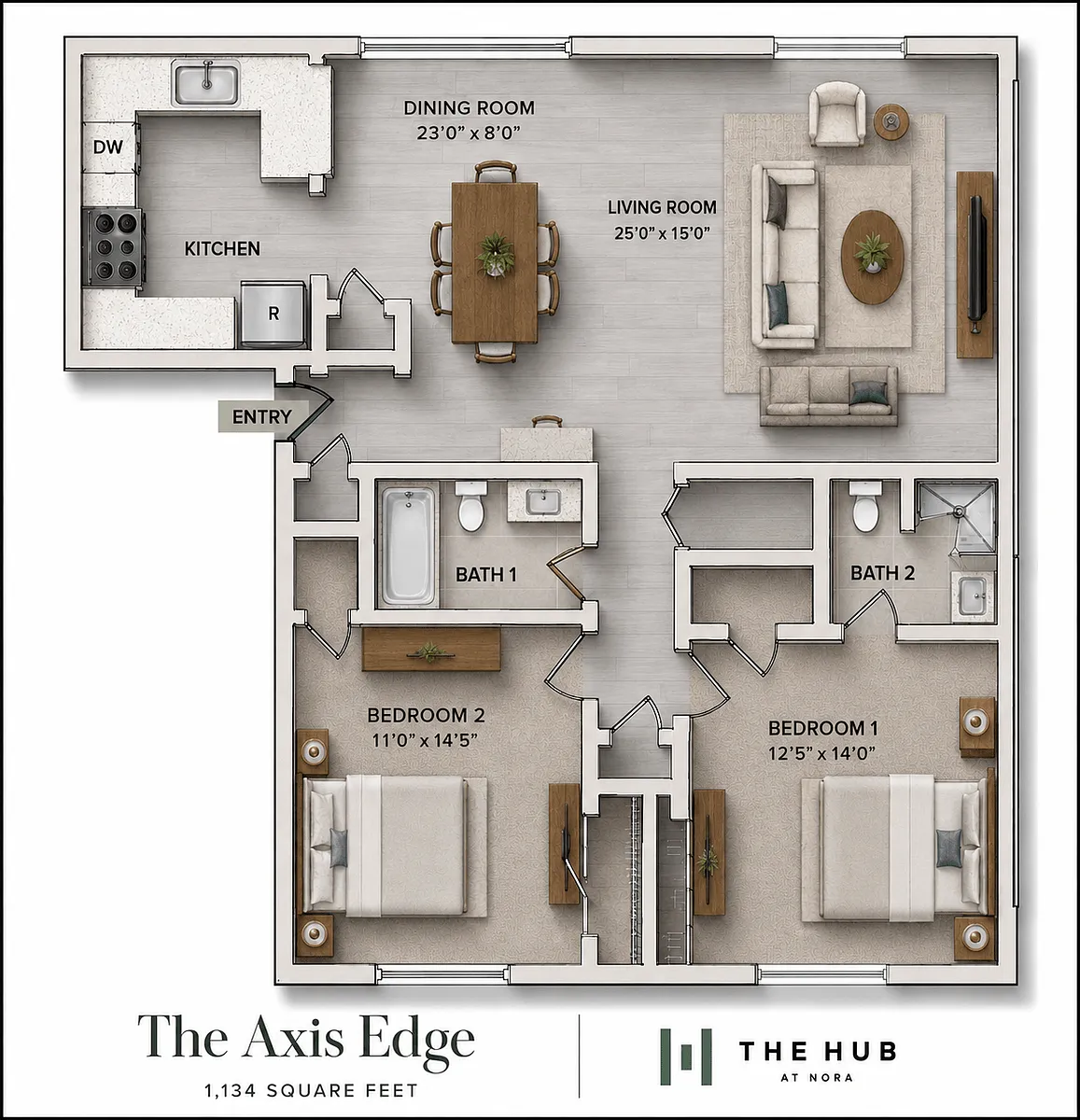 Floor plan Two Bedroom Two Bath - The Axis Edge