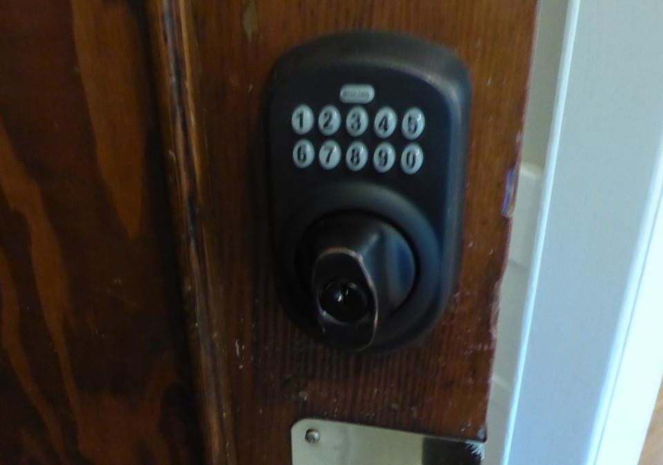 Keyless entry. The building has a external keypad; Your phon