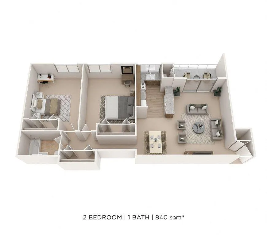 Floor plan Two Bedroom - 840 sqft