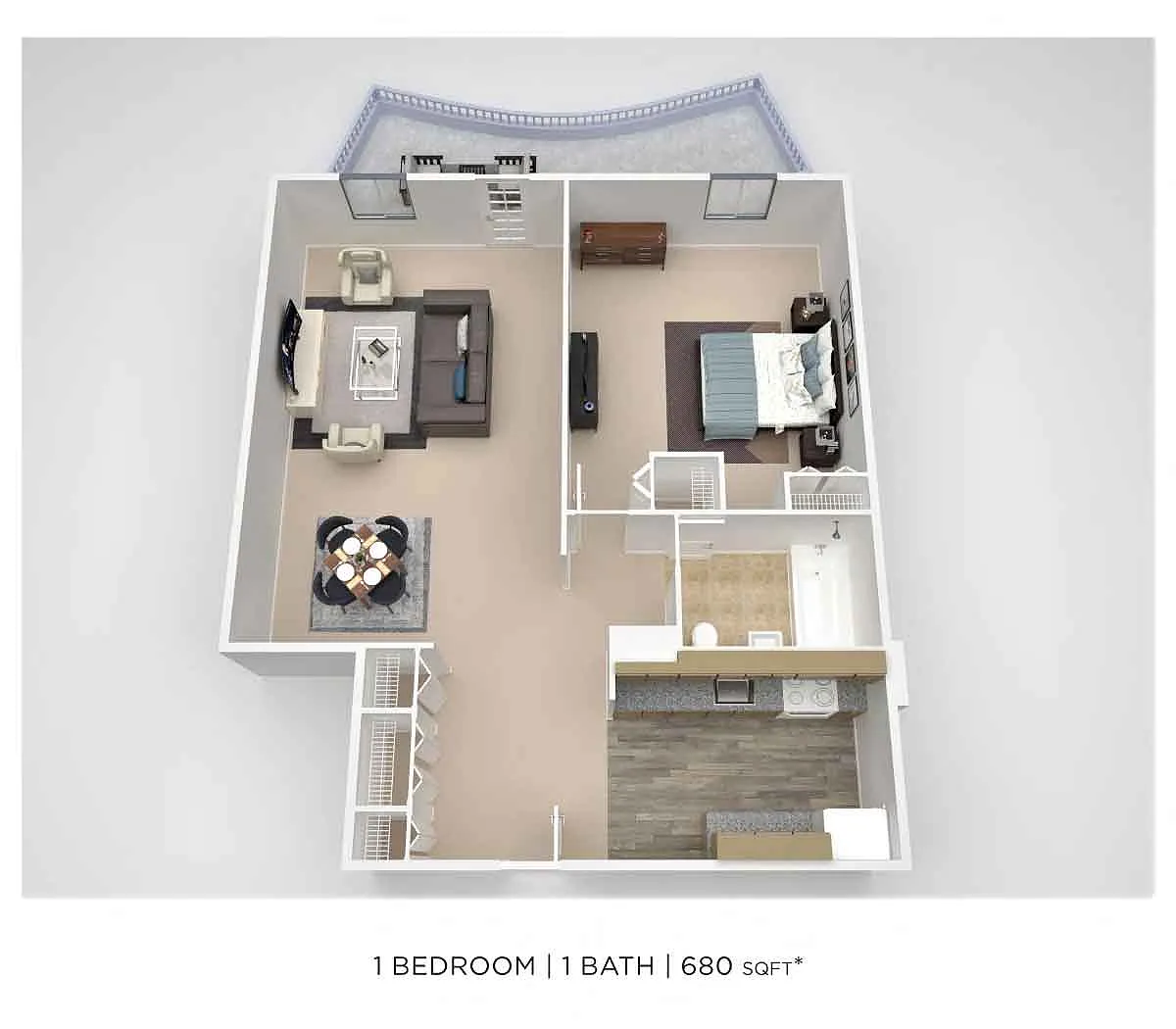 Floor plan PCH 1 Bdrm - A
