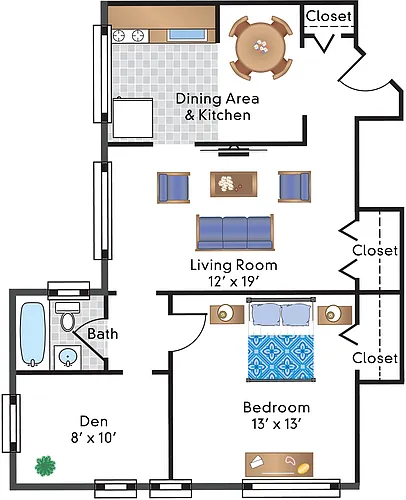 Floor plan 1 Bedroom Den 22 Tier