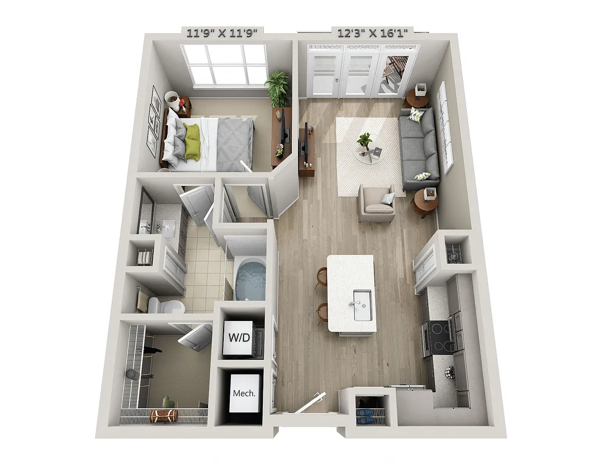 Floor plan B1 1 Bedroom 1 Bath