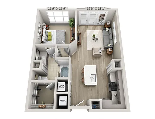 Floor plan B1 1 Bedroom 1 Bath