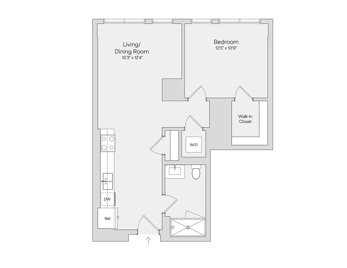 Floor plan 1BR 1BA (701 SF)