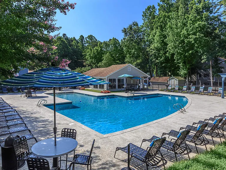 Sparkling Swimming Pool with Shaded Lounge Areas