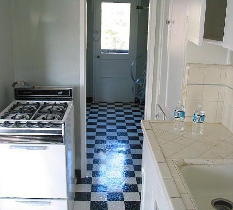 kitchen,range,sink,back door