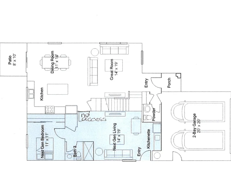ADU is colored section. No access from unit to the main house.