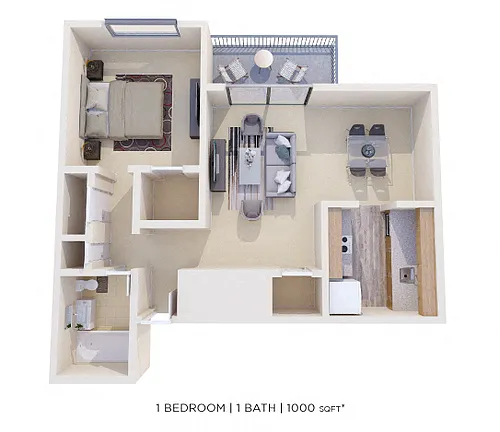 Floor plan One Bedroom - 1,000 sqft