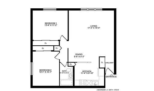 Floor plan 2 Bedroom (Plan B)