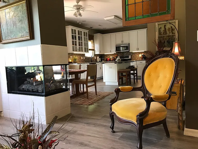Fireplace center of open floorplan