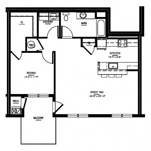 Floor plan 1 Bed/1 Bath-A8 Type A Phase V