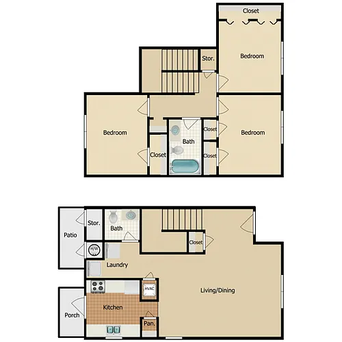 Floor plan 3 Bedroom 1 and a Half Baths