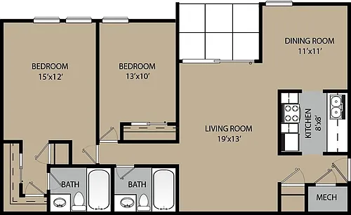 Floor plan Cottonwood 2-Bedroom Apartment in Boulder, CO